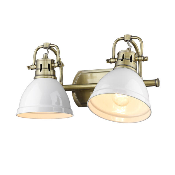 Duncan Aged Brass Two-Light Bath Vanity with White Shades, image 3